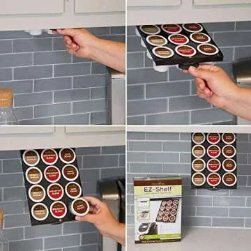 PERFECT POD EZ-Shelf Under Shelf Storage for K Cups, Space-Saving Under Counter Cabinet Coffee Pod Holder, 10.5" x 7.25" x 2", Holds 12 Cups
