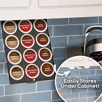 PERFECT POD EZ-Shelf Under Shelf Storage for K Cups, Space-Saving Under Counter Cabinet Coffee Pod Holder, 10.5" x 7.25" x 2", Holds 12 Cups