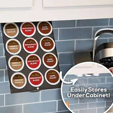 PERFECT POD EZ-Shelf Under Shelf Storage for K Cups, Space-Saving Under Counter Cabinet Coffee Pod Holder, 10.5" x 7.25" x 2", Holds 12 Cups