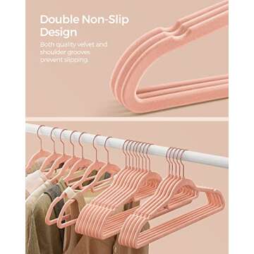 SONGMICS 50 Velvet Coat Hangers Bundle with 24 Pants Hangers, Rose Gold Hooks, Space-Saving Closet Organizers for Pants, Skirts, Dresses, Jackets, Light Pink UCRF21PK50 and UCRF14PK24