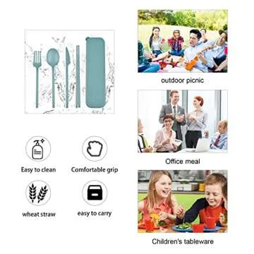 Camping Utensil Set, Reusable Utensils Set with Case, Plastic Cutlery Set Forks Spoon Tableware Chopsticks, Portable Cutlery Set for Travel Picnic Camping or Daily Use (Dark Green)