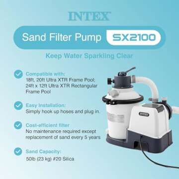 Intex SX2100 Krystal Clear Sand Filter Pump for Above Ground Pools: 2100 GPH Pump Flow Rate – Improved Circulation and Filtration – Easy Installation – Improved Water Clarity – Easy-to-Clean