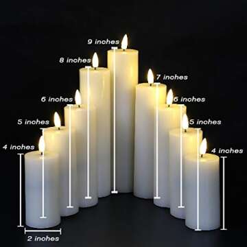Eywamage Realistic Ivory Slim Flameless Pillar Candes with Remote, Real Wax Flickering Tall LED Batt...