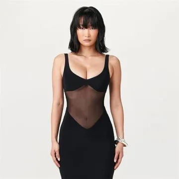 PWMENLK Sexy Low-Cut Black Suspender Dress