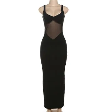 PWMENLK Sexy Low-Cut Black Suspender Dress