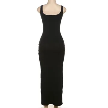 PWMENLK Sexy Low-Cut Black Suspender Dress