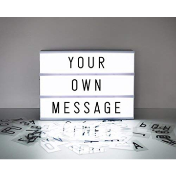 A4 Cinematic Light Box Sign - 105 Letters and Colour Emojis - USB or Battery Operated - USB Cable Included - Vintage Cinema LED Sign