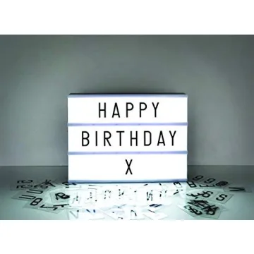 A4 Cinematic Light Box Sign - 105 Letters and Colour Emojis - USB or Battery Operated - USB Cable Included - Vintage Cinema LED Sign