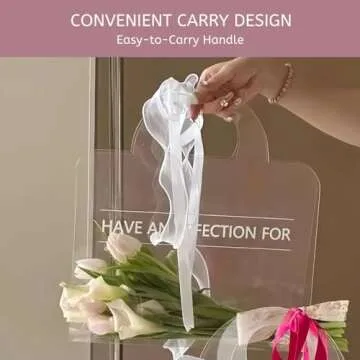 Foxegg 12 Flower Bags for Bouquets, Clear Gift Bag With Handles and Ribbon, Transparent Flower Wrapping Bag Flora Wrap Florist Supplies Packaging 11.8L*4.7W*15H Inch