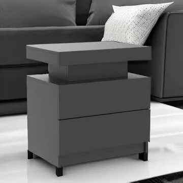 Generic Nightstand LED Set of 2 Bedside Table Cabinet with Lights Modern End Side Drawers for Bedroom (Black), 13D x 19W 20H in (JCFDB)