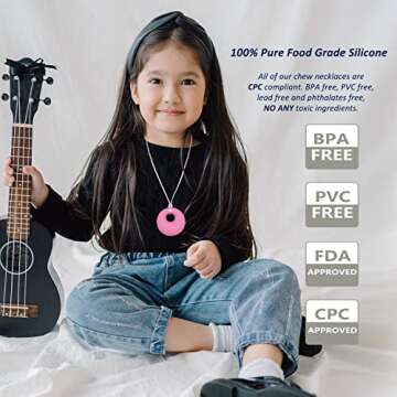 Chew Necklace for Sensory Kids Girls, Chewy Necklace Sensory Chew Toys for Adults with Autism ADHD Anxiety, Silicone Sensory Necklaces for Chewing - 3 Pack