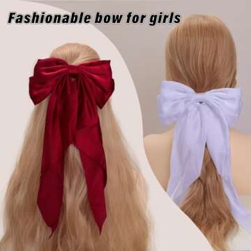 10 PCS Big Hair Bows for Women Girls - Elegant Satin Hair Clips