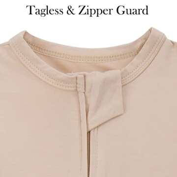 Aablexema Baby Zipper Pajamas Bamboo Rayon, 3pcs Unisex Infant Onesie with Mitten Long Sleeve Footed Pjs(Beige & Pink & Purple,Newborn)