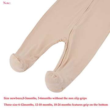 Aablexema Baby Zipper Pajamas Bamboo Rayon, 3pcs Unisex Infant Onesie with Mitten Long Sleeve Footed Pjs(Beige & Pink & Purple,Newborn)