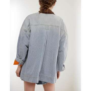 Kedera Women's Jean Jacket Oversized Striped Denim Jacket Long Sleeve Button Down Fashion Fall Shack...