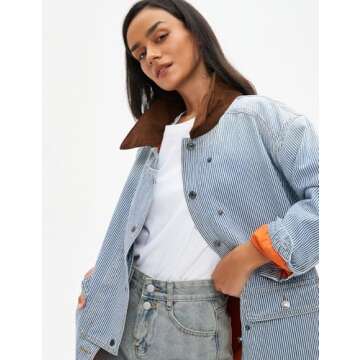 Kedera Women's Oversized Striped Denim Jacket 2024