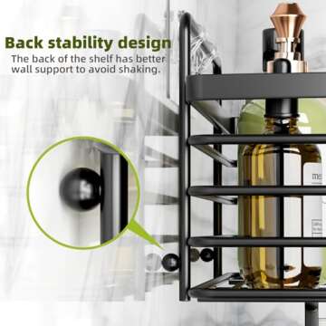 Shower Caddy, Adhesive Shower Organizer with Soap Dish and 4 Hooks, Rustproof Stainless Steel Shower Shelves, Wall Mounted No Drilling Storage Shelf Basket Accessories for Bathroom & Kitchen