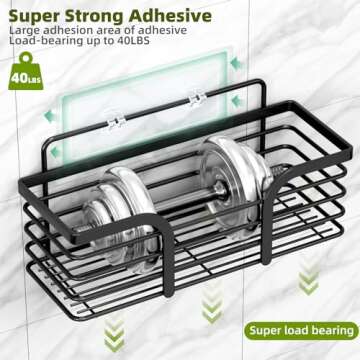 Shower Caddy, Adhesive Shower Organizer with Soap Dish and 4 Hooks, Rustproof Stainless Steel Shower Shelves, Wall Mounted No Drilling Storage Shelf Basket Accessories for Bathroom & Kitchen