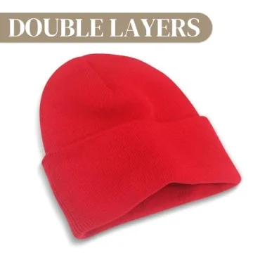 PFFY Unisex Beanie Hats - 2 Pack Warm Knit Beanies  Red