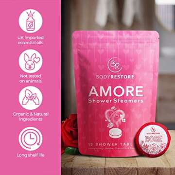 Amore Shower Steamers Aromatherapy - 12 Pack Shower Bombs for Women - Jasmine, Chamomile, Rose Essential Oil Shower Tablets, Stress Relief and Relaxation Bath Gifts for Women and Men (2 Pack)
