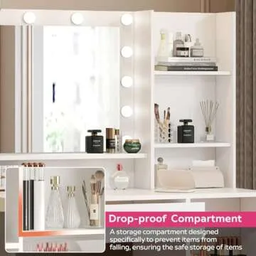 Palimder Vanity Desk with Mirror and Light, Large Drawer and Three Level Storage Dresser, 3 Lighting...