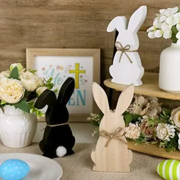 Charming Easter Bunny Wooden Table Decor Set - 3 pcs