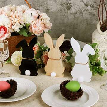 Charming Easter Bunny Wooden Table Decor Set - 3 pcs