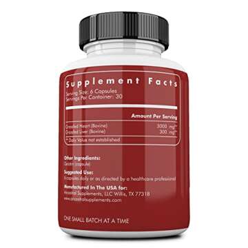Ancestral Supplements Grass Fed Beef Heart Supplement, 3300mg, CoQ10 Supplement with Grass Fed Beef ...