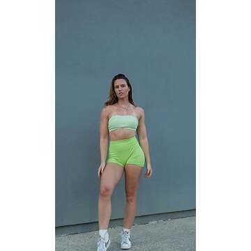 Aoxjox Women's Workout Bandeau Sports Bras Training Fitness Running Yoga Crop Tank Top (Paradise Green, Large)