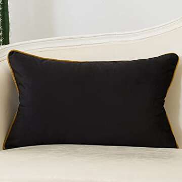 Avigers 12 x 20 Inch Black Gold Striped Geometric Lines Embroidery Velvet Cushion Case Luxury Modern...