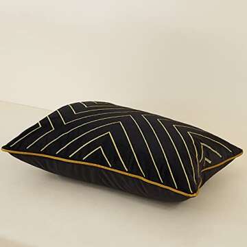 Avigers Black Gold Striped Embroidery Velvet Cushion Case