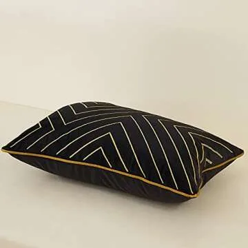 Avigers Black Gold Striped Embroidery Velvet Cushion Case