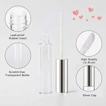 GTHER 10PCS 10ML Empty Lip Gloss Containers Tube with Wand, Refillable Lip Balm Bottles, Lipstick Sample Container and Funnel and Rubber Stoppers for Girls DIY Lip Samples, Silver Top