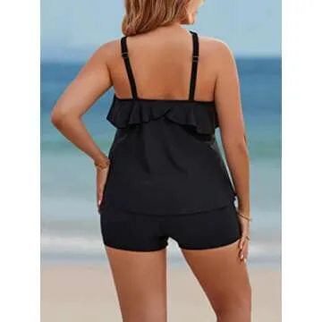 Blooming Jelly Womens Plus Size Swimsuit Two Piece Tankini Bathing Suits Maternity Swimsuit Tummy Control Swimwear(3X-Large,Black)