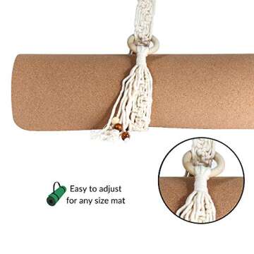 YogizMat Macramé Yoga Mat Strap - Extra Long (66 in) Carrying Sling. Use For Stretching. Handmade and Eco-Friendly- Braided White