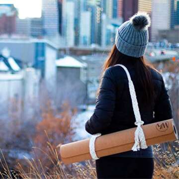 YogizMat Macramé Yoga Mat Strap - Extra Long (66 in) Carrying Sling. Use For Stretching. Handmade and Eco-Friendly- Braided White