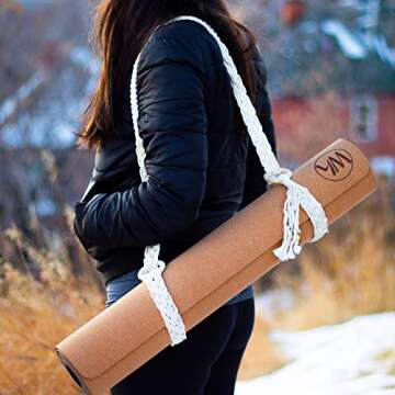 YogizMat Macramé Yoga Mat Strap - Extra Long (66 in) Carrying Sling. Use For Stretching. Handmade and Eco-Friendly- Braided White