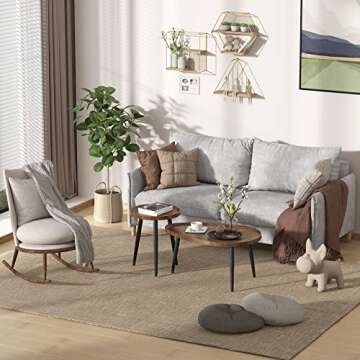 Wisfor Wood Nesting Coffee Table Set of 2, Walnut End Tables Sofa Tables for Living Room, Bedroom, H...