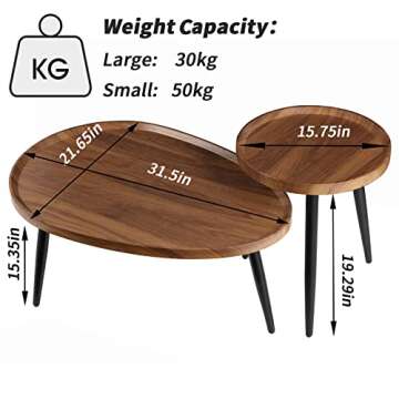 Wisfor Wood Nesting Coffee Table Set of 2, Walnut End Tables Sofa Tables for Living Room, Bedroom, Hotel