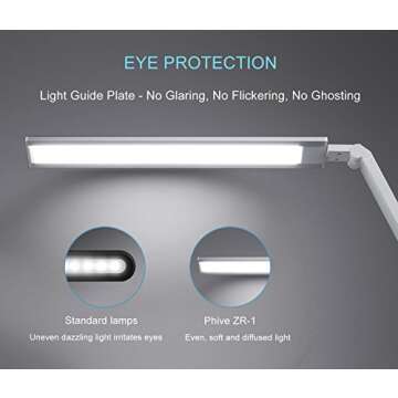 PHIVE Dimmable LED Desk Lamp with Fast Charging USB Port, Touch Control, 8-Level Dimmer, 4 Lighting Modes, Aluminum Body, Eye-Care LED Table Lamp for Bedroom/Reading/Study (Silver)
