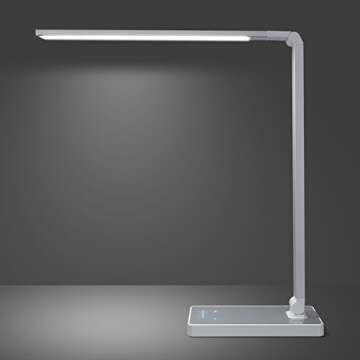 PHIVE Dimmable LED Desk Lamp with Fast Charging USB Port, Touch Control, 8-Level Dimmer, 4 Lighting Modes, Aluminum Body, Eye-Care LED Table Lamp for Bedroom/Reading/Study (Silver)
