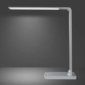 PHIVE Dimmable LED Desk Lamp with Fast Charging USB Port, Touch Control, 8-Level Dimmer, 4 Lighting Modes, Aluminum Body, Eye-Care LED Table Lamp for Bedroom/Reading/Study (Silver)