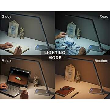 PHIVE Dimmable LED Desk Lamp with Fast Charging USB Port, Touch Control, 8-Level Dimmer, 4 Lighting Modes, Aluminum Body, Eye-Care LED Table Lamp for Bedroom/Reading/Study (Silver)