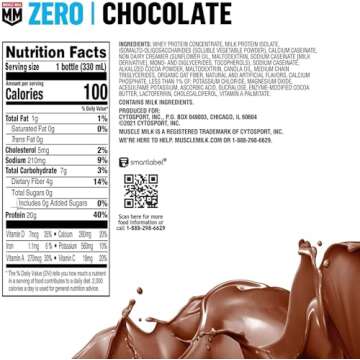 Muscle Milk Zero Protein Shake, Chocolate, 20g Protein, Zero Sugar, 100 Calories, Calcium, Vitamins ...