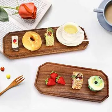 Set of 2 Wooden Serving Platters Food Tray Charcuterie Boards Large Acacia Wood Trays for Kitchen Co...