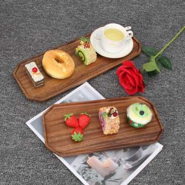 Set of 2 Wooden Serving Platters Food Tray Charcuterie Boards Large Acacia Wood Trays for Kitchen Counter Wood Charcuterie Platter Dish Candle Tray Fruit Cheese Serving Board