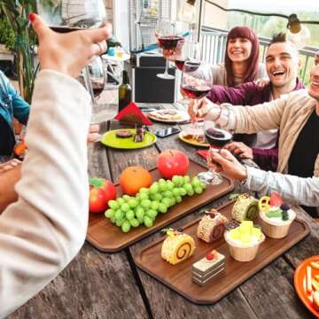 Set of 2 Wooden Serving Platters Food Tray Charcuterie Boards Large Acacia Wood Trays for Kitchen Counter Wood Charcuterie Platter Dish Candle Tray Fruit Cheese Serving Board