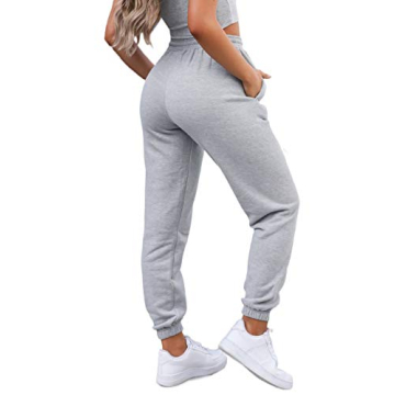Waitfairy Women's High Waisted Sweatpants Drawstring Jogger Pants Loungewear Bottom Light Grey M