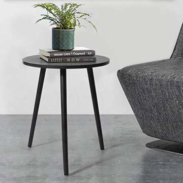 Haton Side Table, Round Modern Home Decor Coffee Tea End Table for Living Room, Bedroom and Balcony, Easy Assembly (16.5 × 20.5 inches, Black Walnut)
