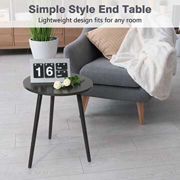 Haton Side Table, Round Modern Home Decor Coffee Tea End Table for Living Room, Bedroom and Balcony, Easy Assembly (16.5 × 20.5 inches, Black Walnut)